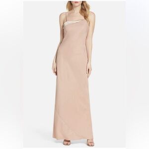 MARIA Bianca Nero Nude Sandy A-Line Satin Trim Gown NWT